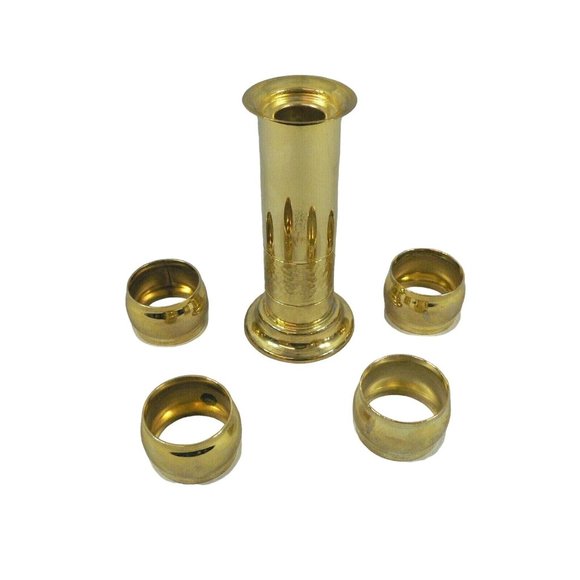 Candlestick Brass with Napkin Rings, Stacked on Brass Candlestick Base 4 Rings a - Picture 5 of 11